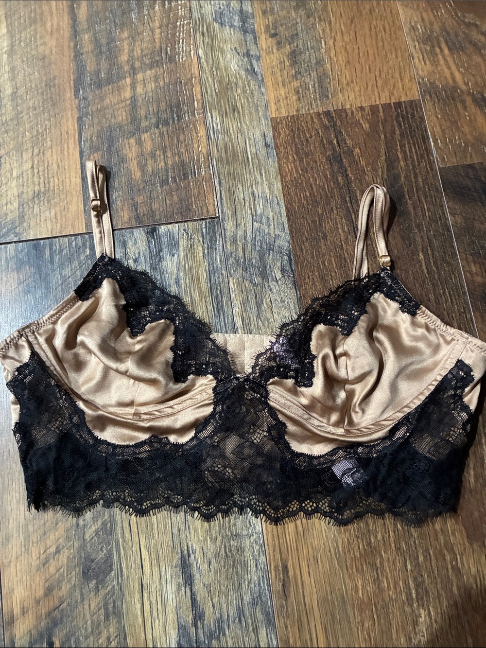 Victoria's Secret Satin Lace Bralette in Champagne and Black